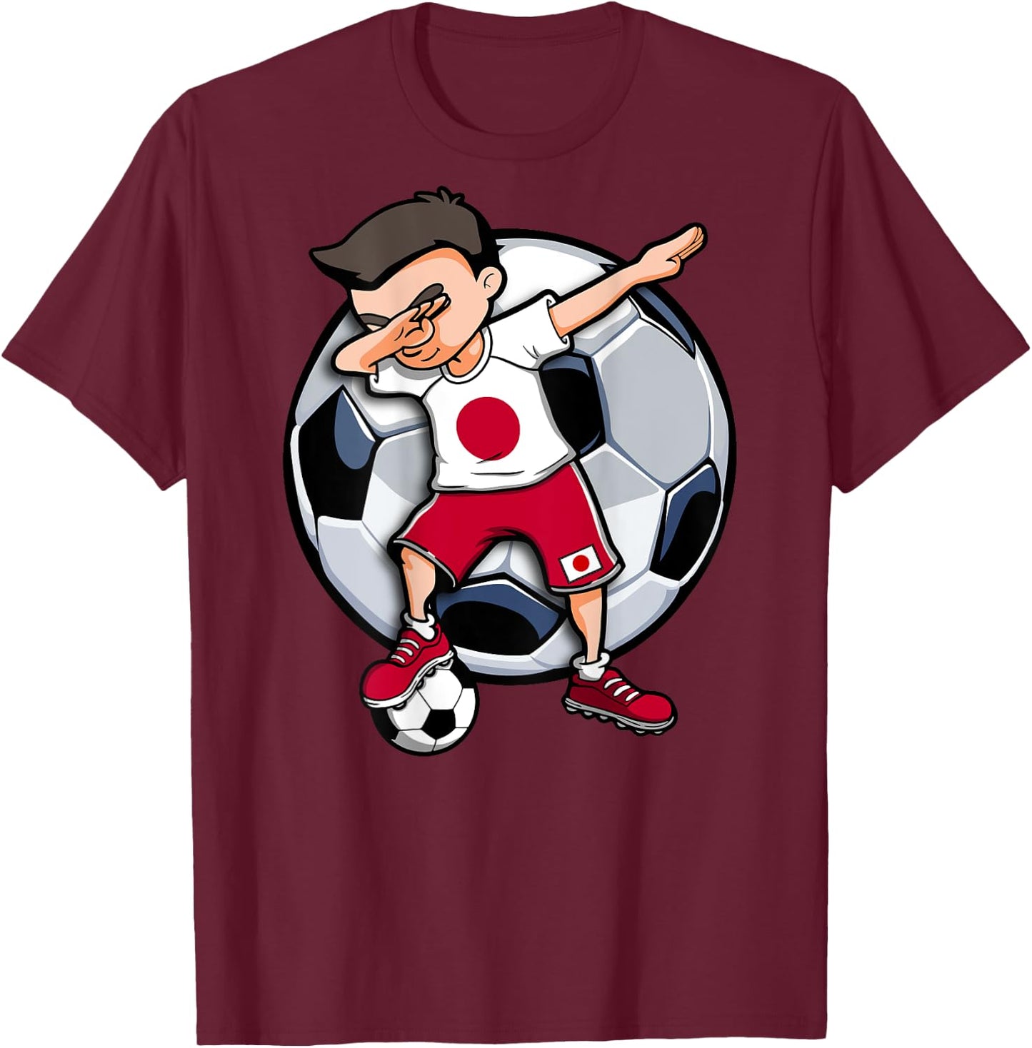 Dabbing Soccer Boy Japan Football Fans Jersey Japanese Flag T-Shirt - T-Shirt | Maroon
