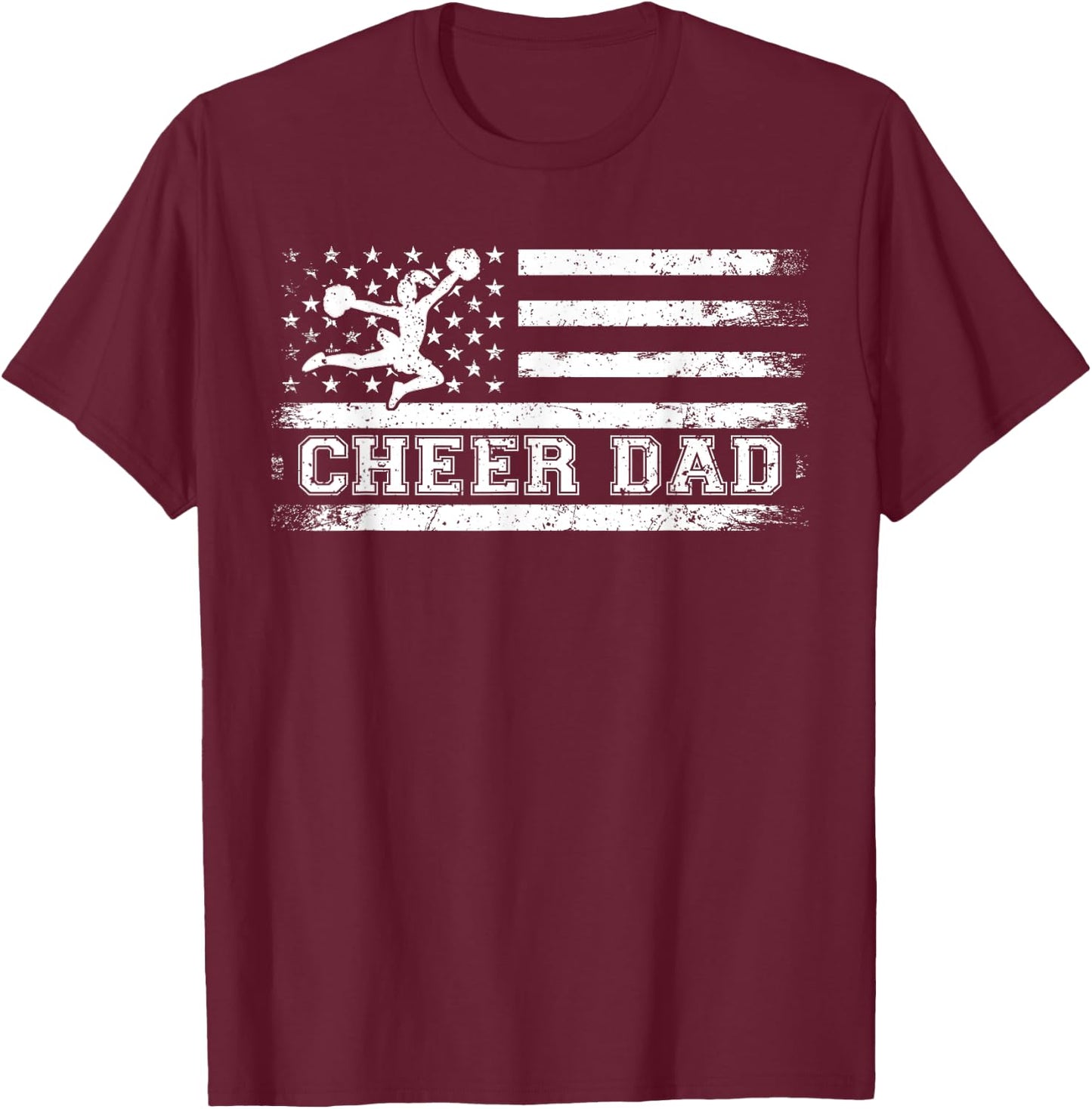Purple Cheer Dad Usa Flag Vintage Cheerleader T-Shirt - T-Shirt | Maroon