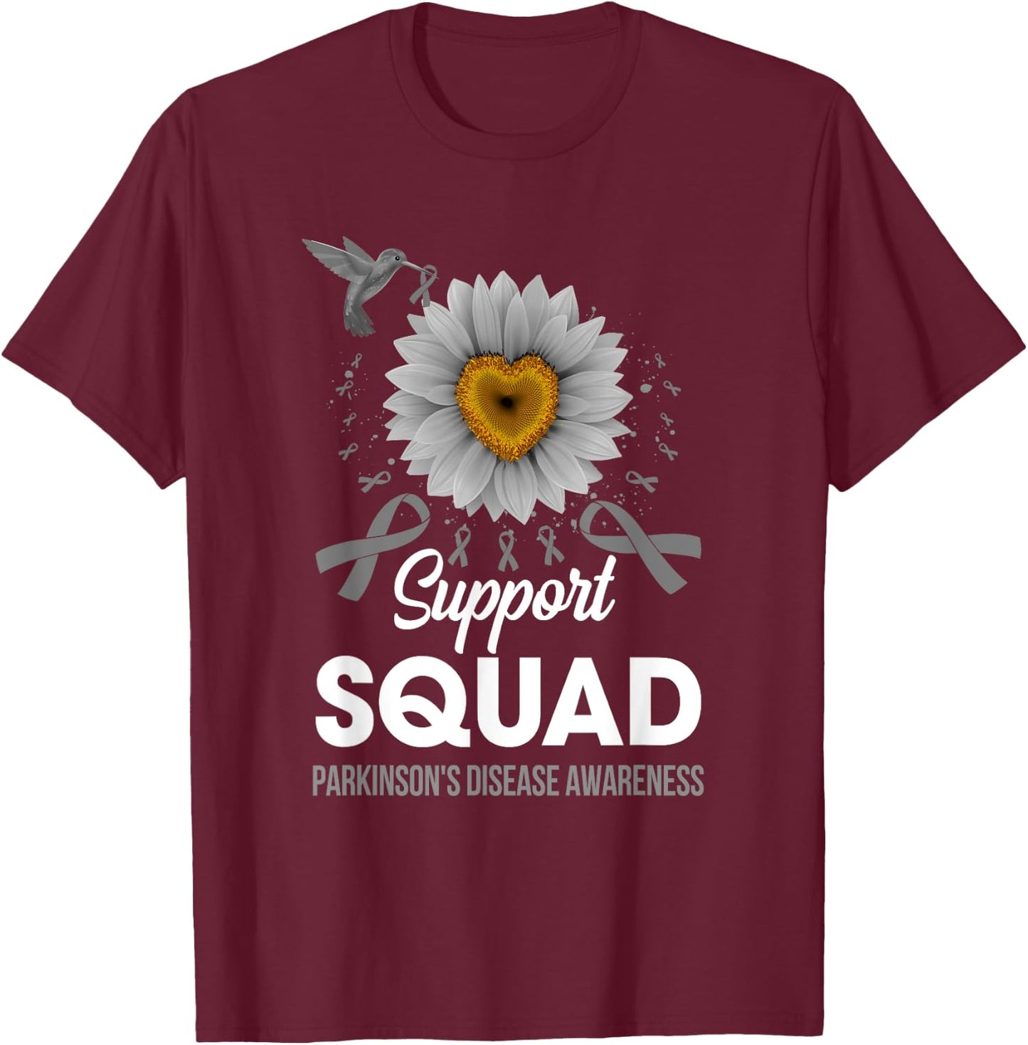 Support Squad Parkinson's Disease Awareness Sunflower T-Shirt - T-Shirt | Maroon