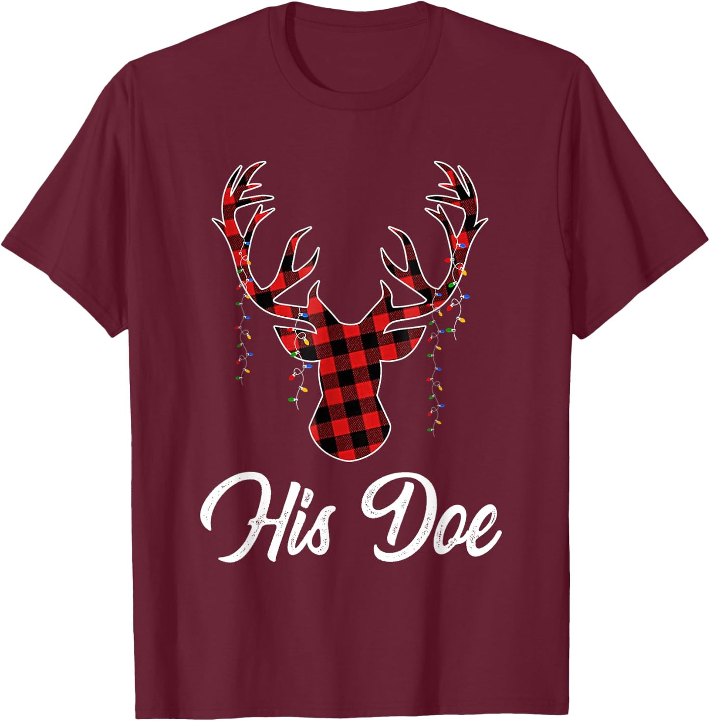Christmas Couple Matching Pajama Set Her Buck His Doe T-Shirt - T-Shirt | Maroon