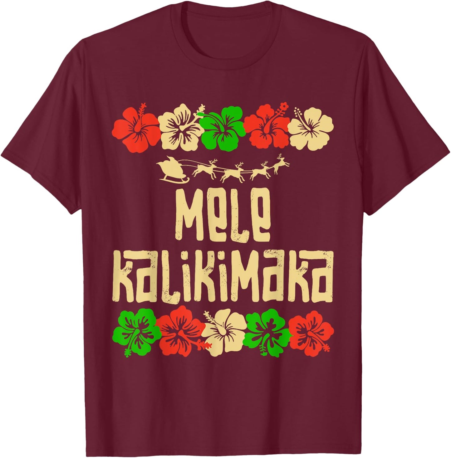 Mele Kalikimaka Hawaii Christmas Santa Beach Men Women Kids T-Shirt - T-Shirt | Maroon