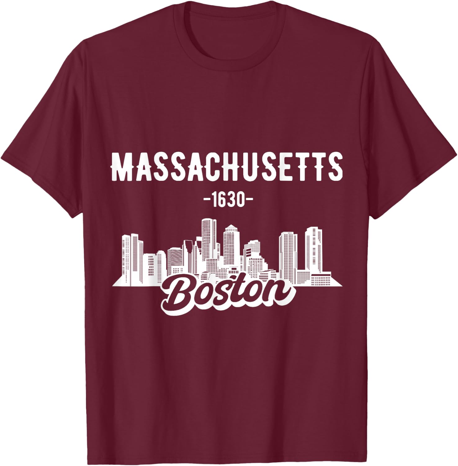 Boston Massachusetts Skyline T-Shirt - T-Shirt | Maroon
