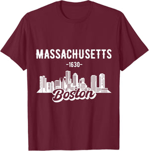 Boston Massachusetts Skyline T-Shirt - T-Shirt | Maroon