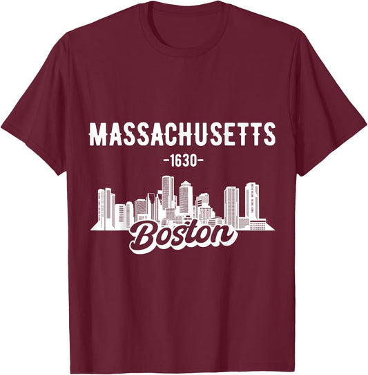 Boston Massachusetts Skyline T-Shirt - T-Shirt | Maroon
