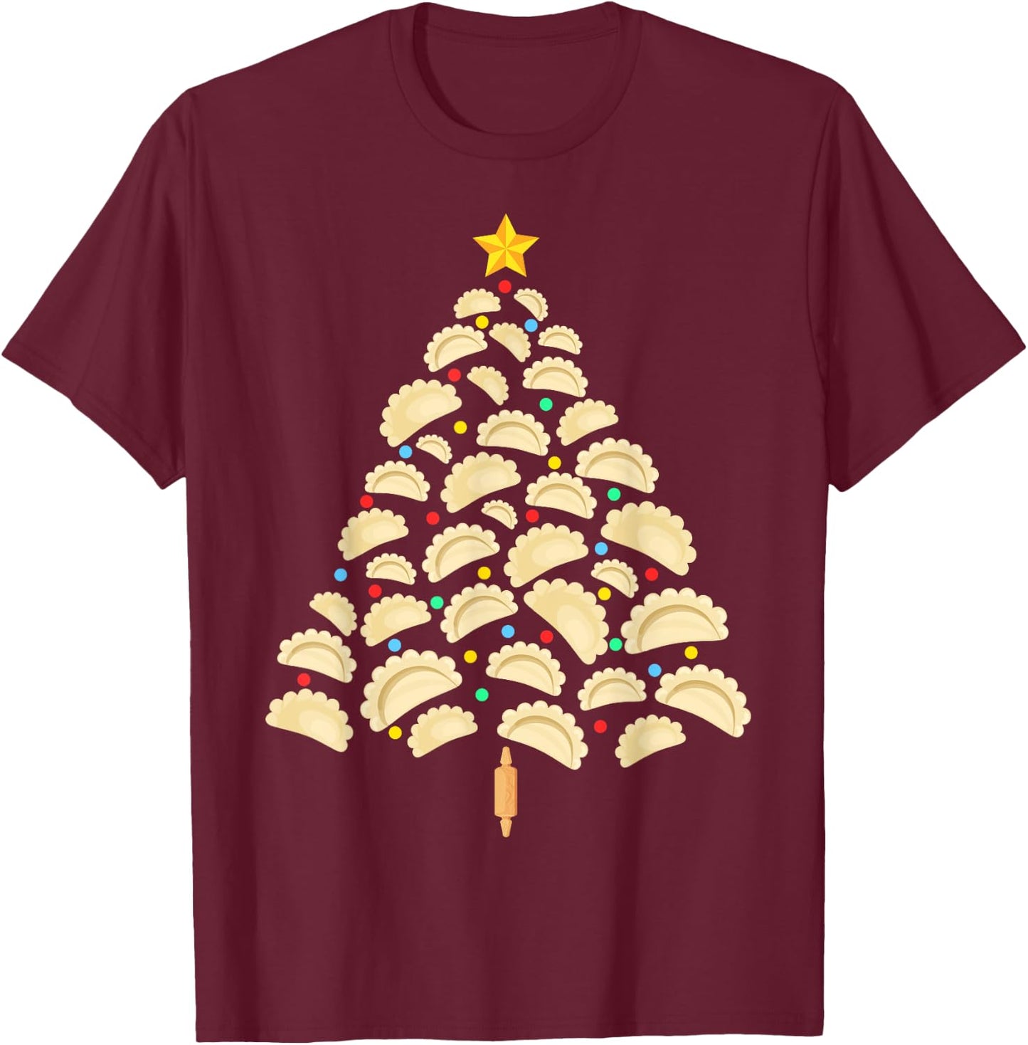 Pierogi Tree Polish Christmas Food Funny Men Women Kids T-Shirt - T-Shirt | Maroon
