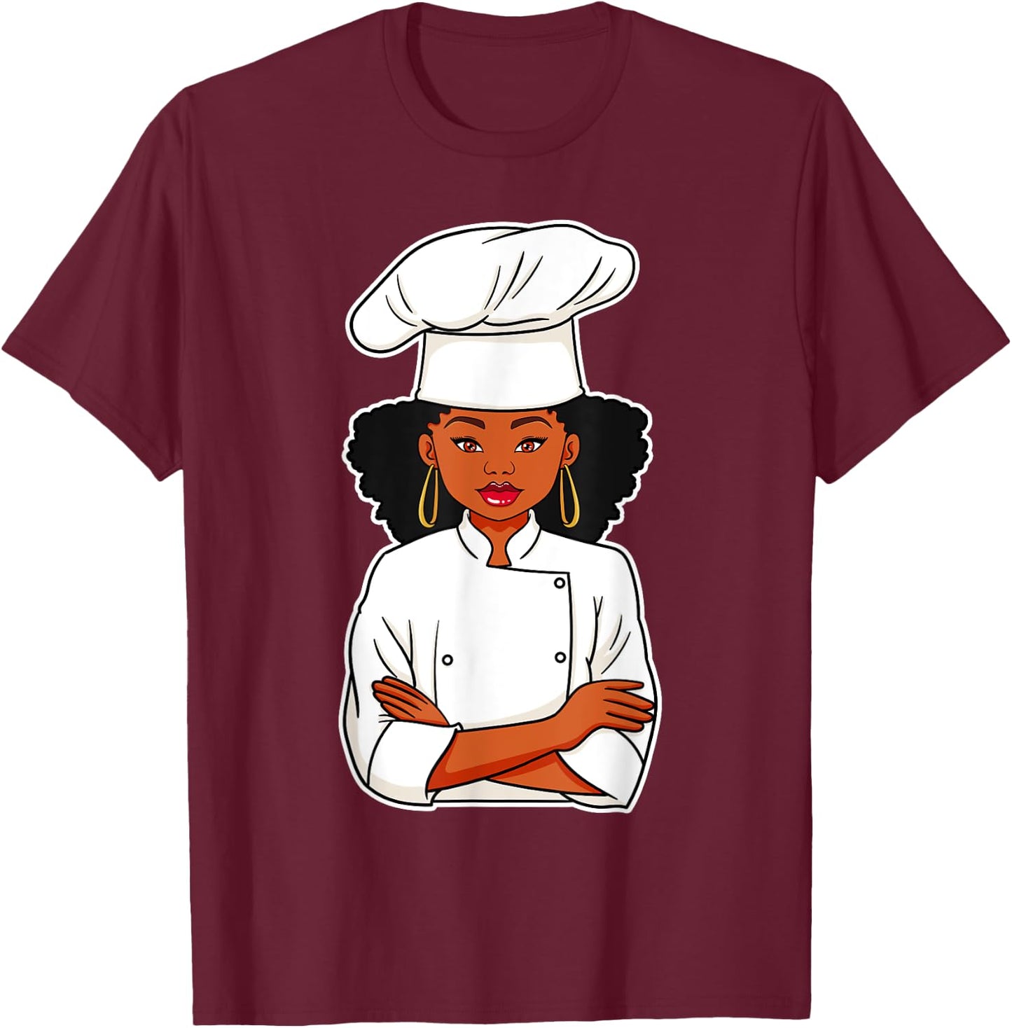 Chef African American Black Woman Afro Hair Cook Culinarian T-Shirt - T-Shirt | Maroon