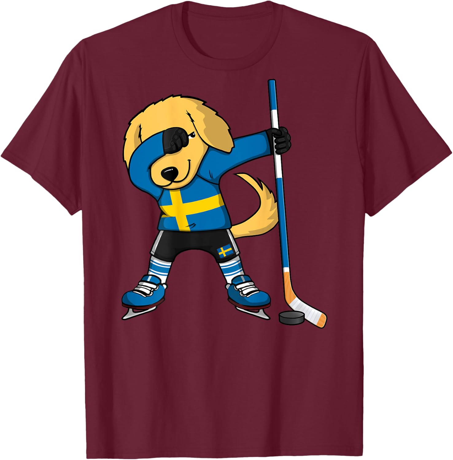 Dabbing Golden Retriever Sweden Ice Hockey Lovers Jersey Art T-Shirt - T-Shirt | Maroon