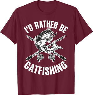 Id Rather Be Catfishing Catfish Angler Noodler Fisherman Mir T-Shirt - T-Shirt | Maroon