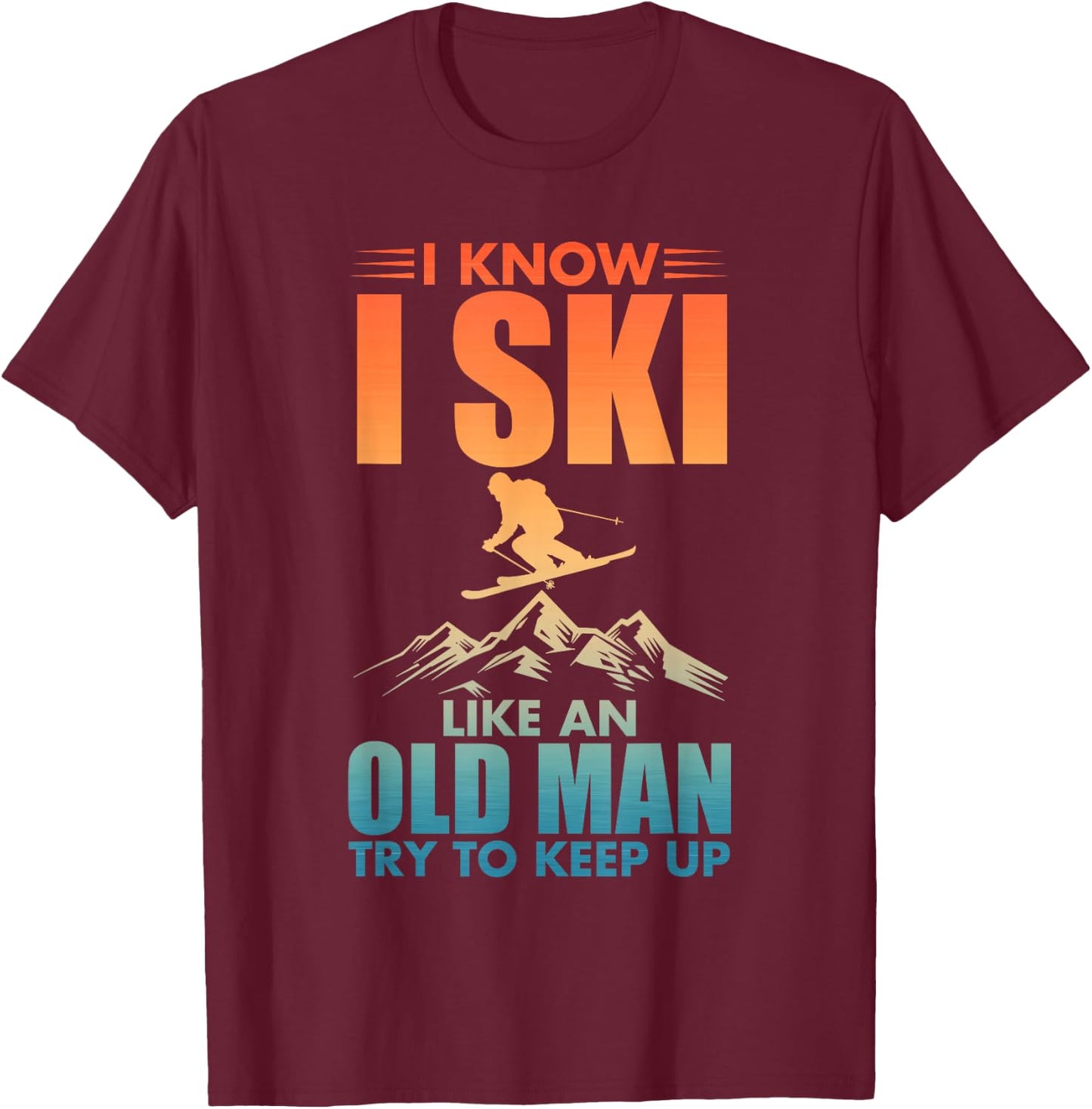 Best Ski Art for Grandpa Men Skiing Nordic Skier Skiing T-Shirt - T-Shirt | Maroon