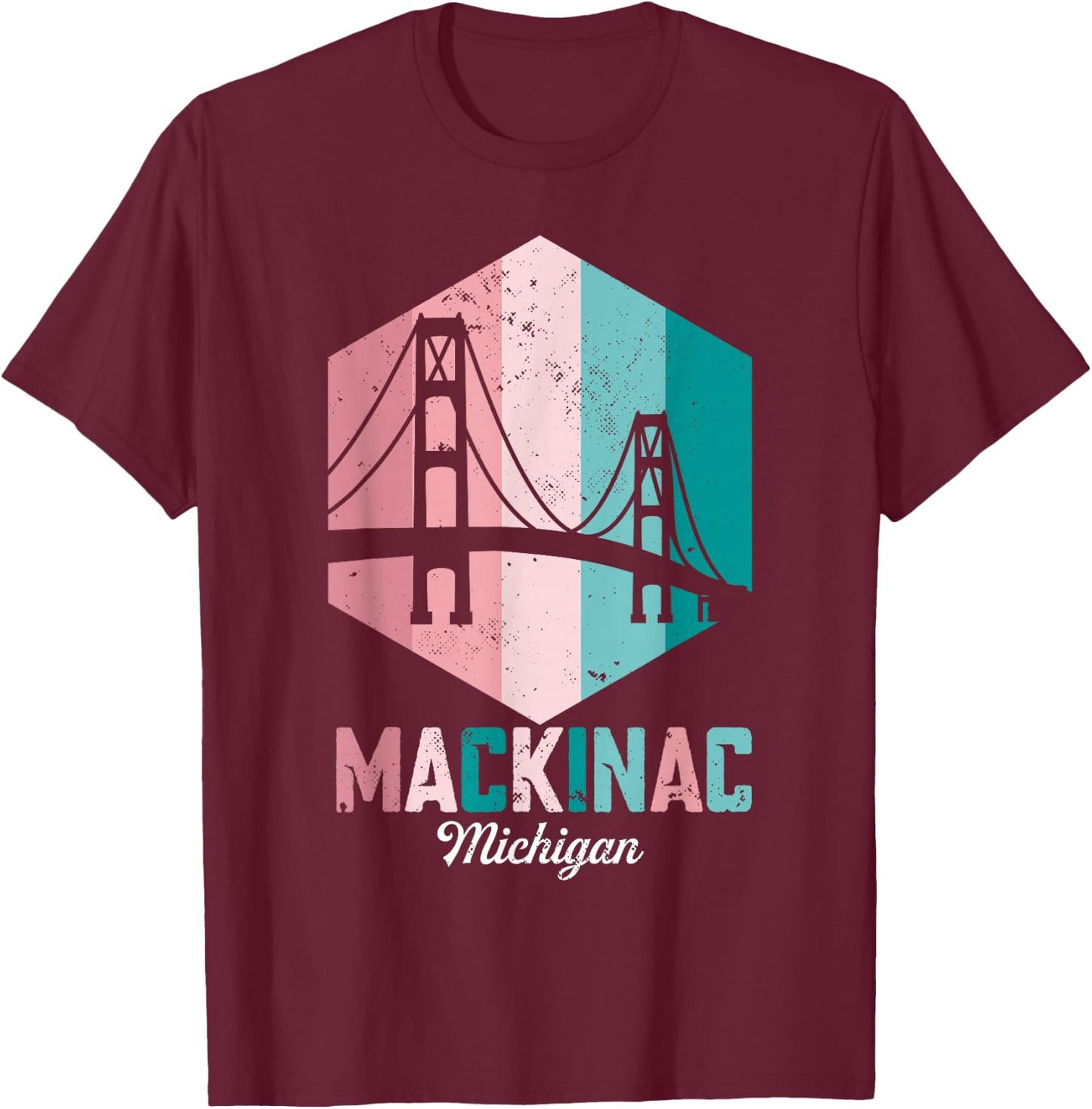 Retro Mackinac Bridge Souvenir Mackinaw Vintage Michigan T-Shirt - T-Shirt | Maroon