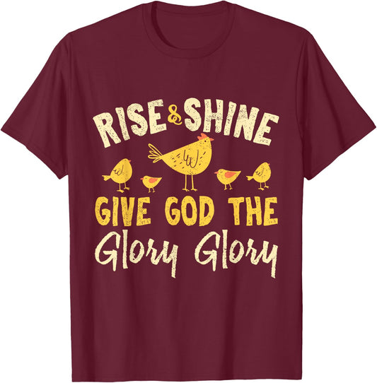 Rise and Shine - Vintage Chicken Christian T-Shirt - T-Shirt | Maroon