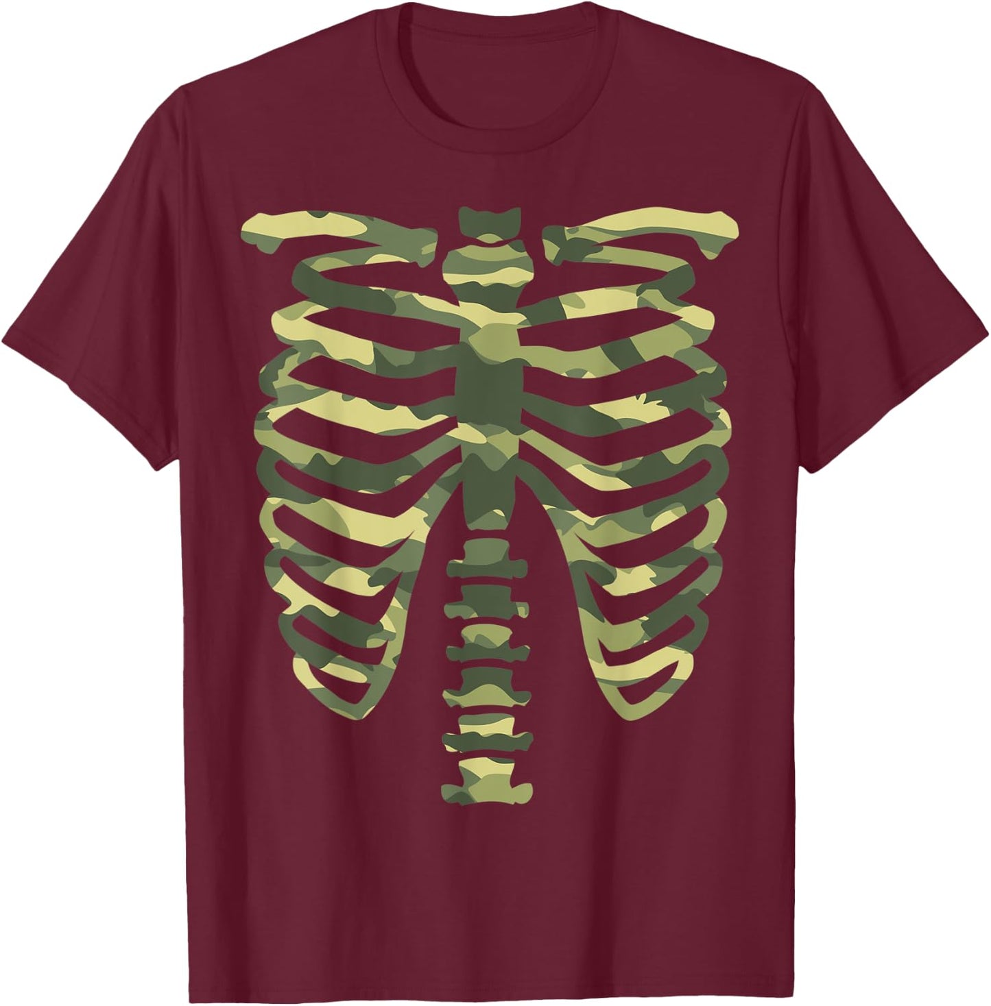 Camo Skeleton Military Halloween Costume Lazy Easy T-Shirt - T-Shirt | Maroon