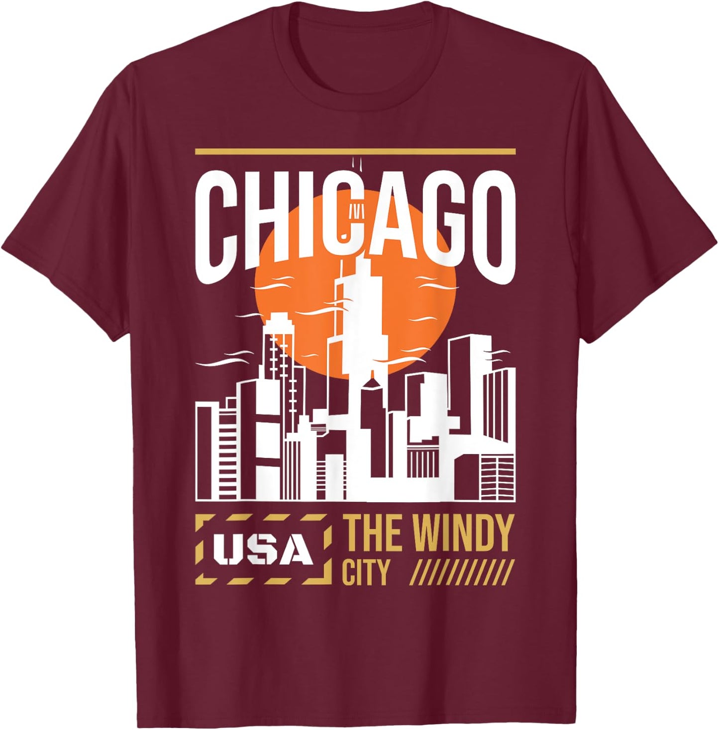 Chicago City Skyline Vintage Illinois City USA T-Shirt - T-Shirt | Maroon