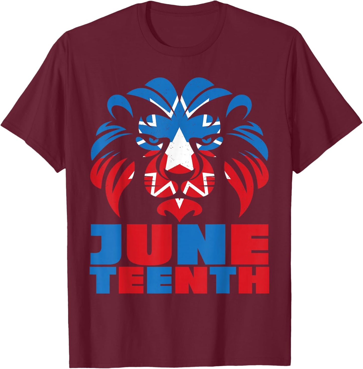 Lion Head Juneteenth Red White Blue Flag T-Shirt - T-Shirt | Maroon