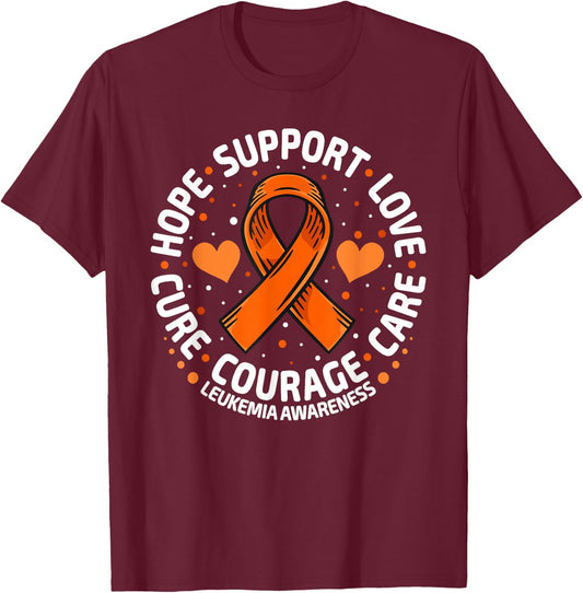 Leukemia Support Blood Cancer Family Leukemia Awareness T-Shirt - T-Shirt | Maroon