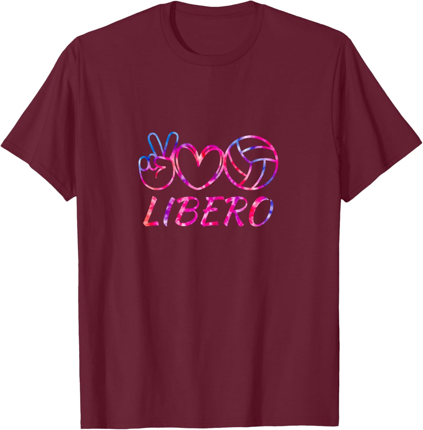 Fun Peace Love Tie Dye Volleyball Libero Volleyball Game Day T-Shirt - T-Shirt | Maroon
