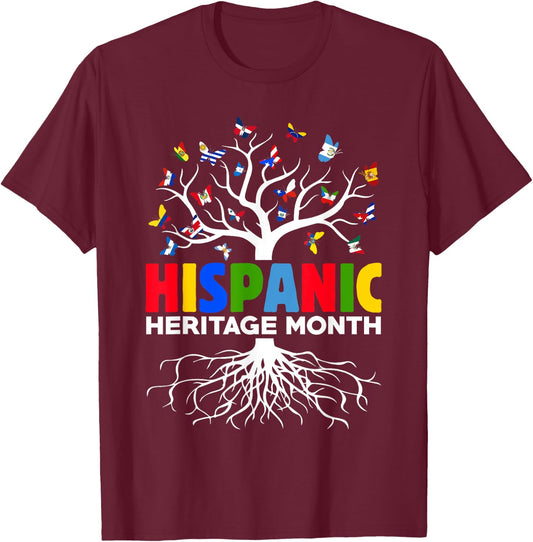 Butterflies Latina Countries Flags Hispanic Heritage Month T-Shirt - T-Shirt | Maroon