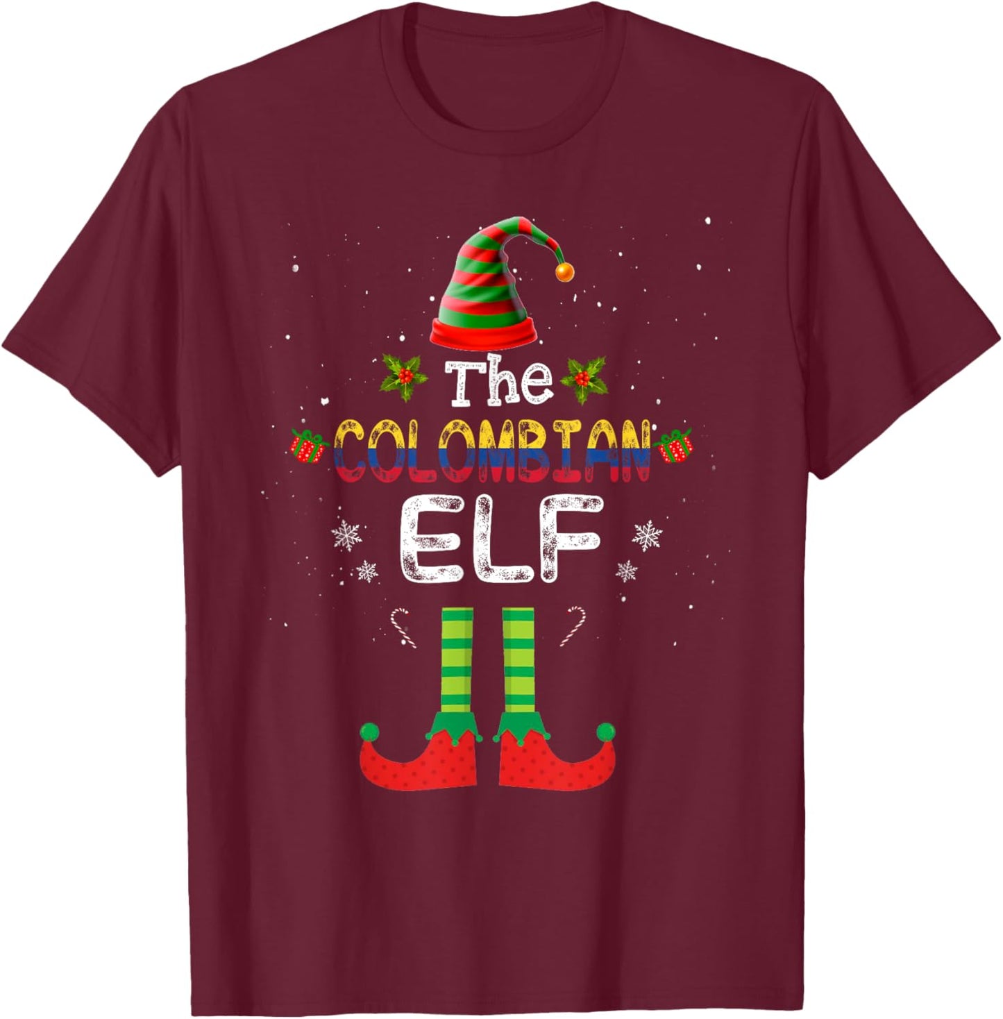 Colombian Elf Group Matching Family Christmas Outfit Set T-Shirt - T-Shirt | Maroon
