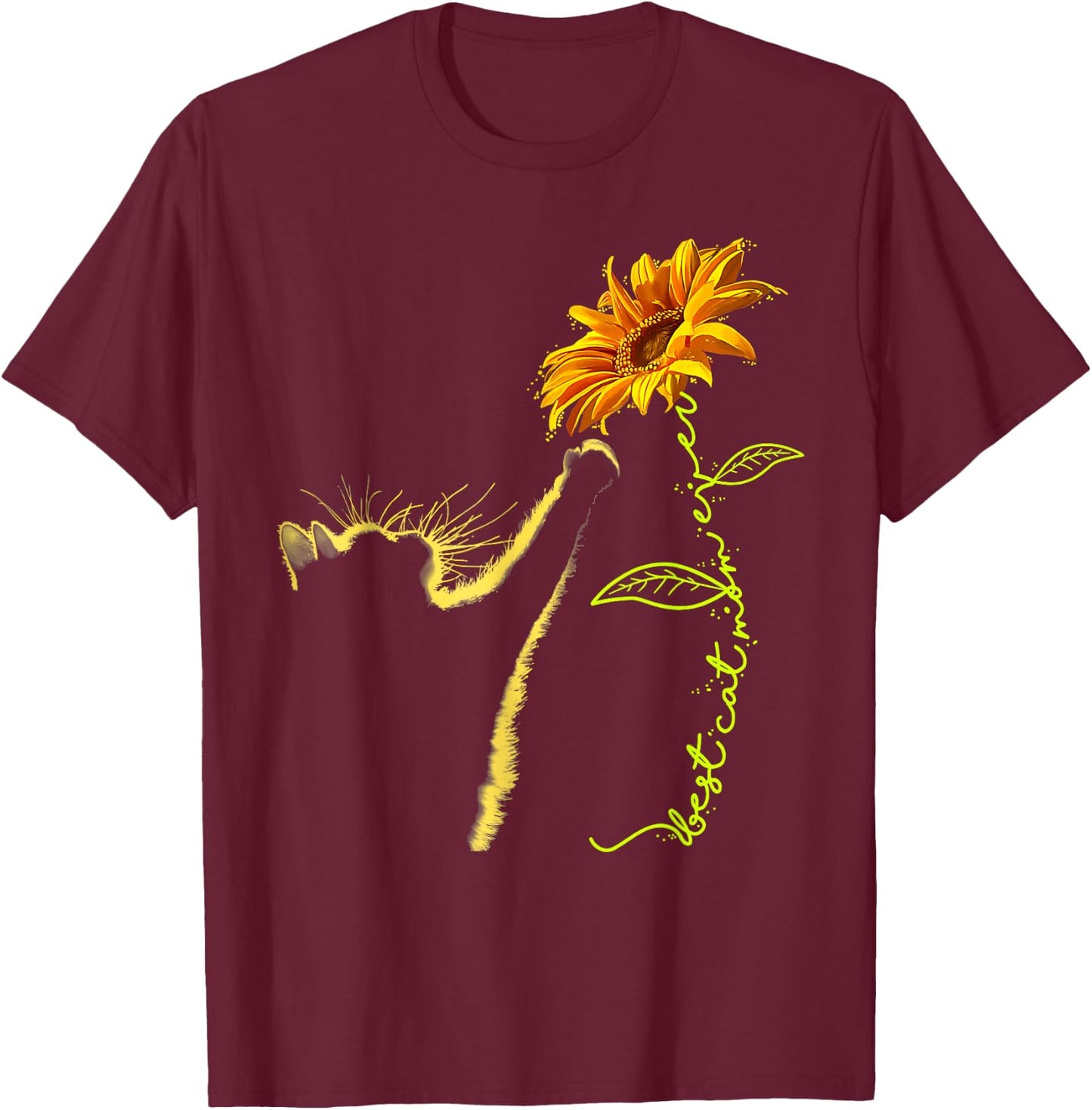 Best Cat Mom Ever Sunflower Mother's Day Gifts for Cat Lover T-Shirt - T-Shirt | Maroon