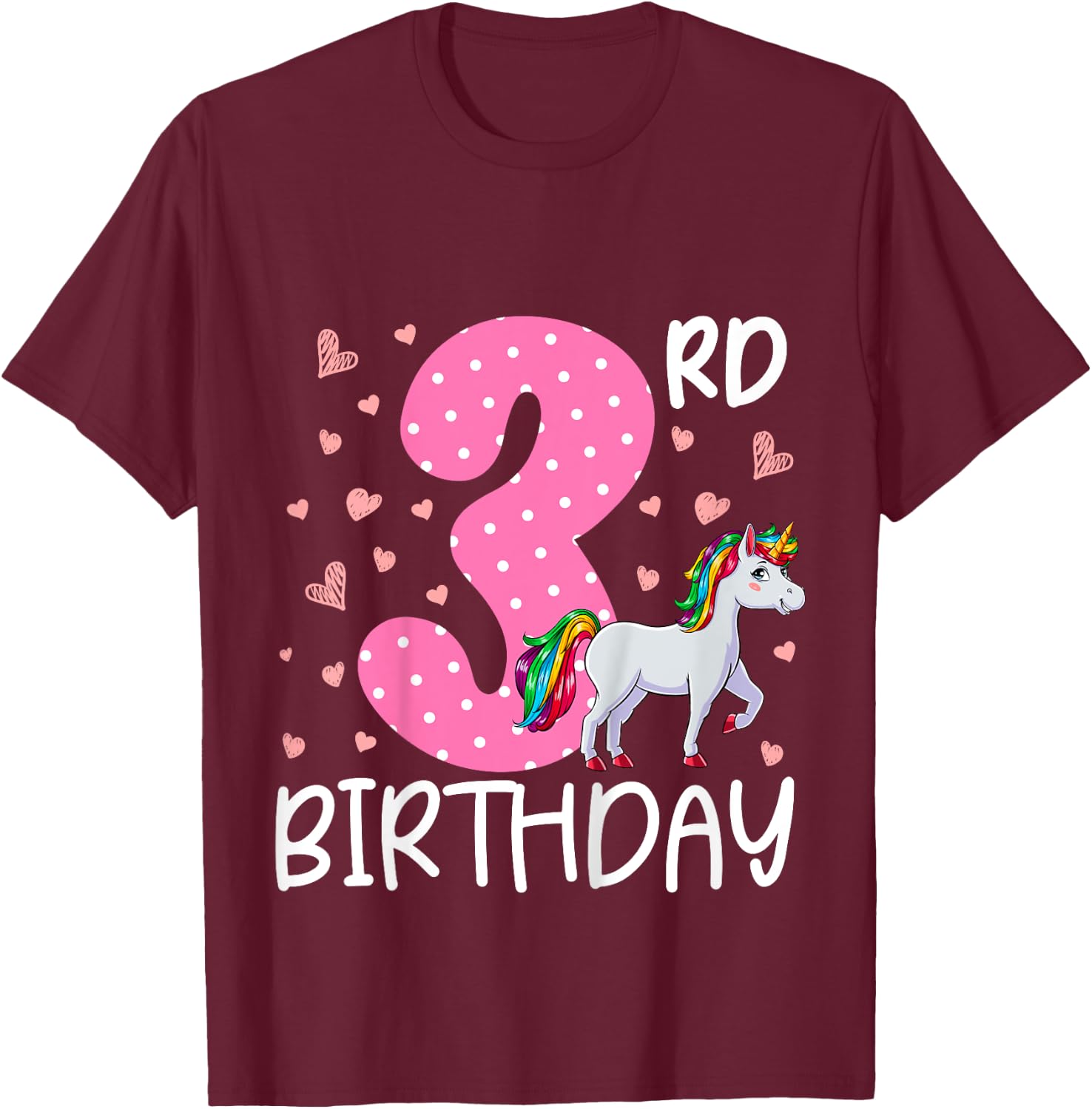 3 Years Old Girls Unicorn 3rd Birthday T-Shirt - T-Shirt | Maroon