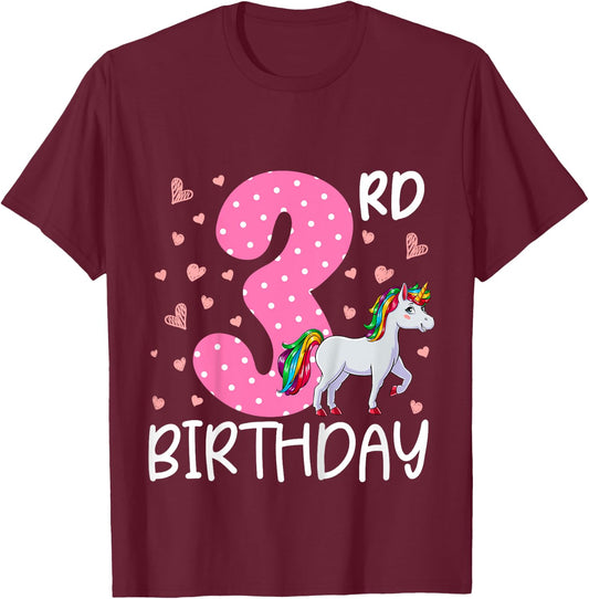3 Years Old Girls Unicorn 3rd Birthday T-Shirt - T-Shirt | Maroon