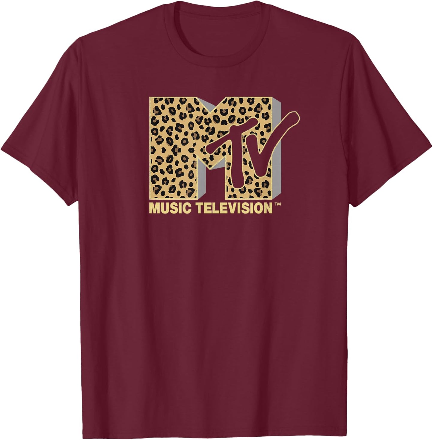 MTV Leopard Print Fill MTV Logo T-Shirt - T-Shirt | Maroon
