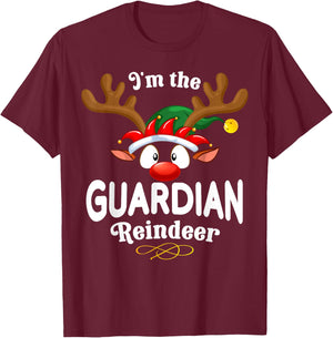Christmas PJS Guardian Xmas Reindeer Matching T-Shirt - T-Shirt | Maroon