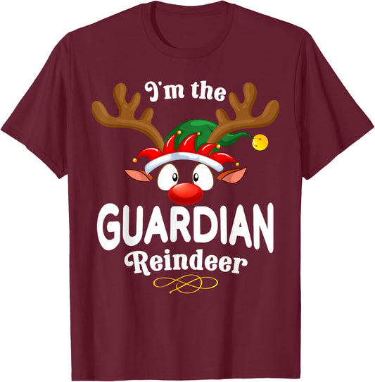 Christmas PJS Guardian Xmas Reindeer Matching T-Shirt - T-Shirt | Maroon