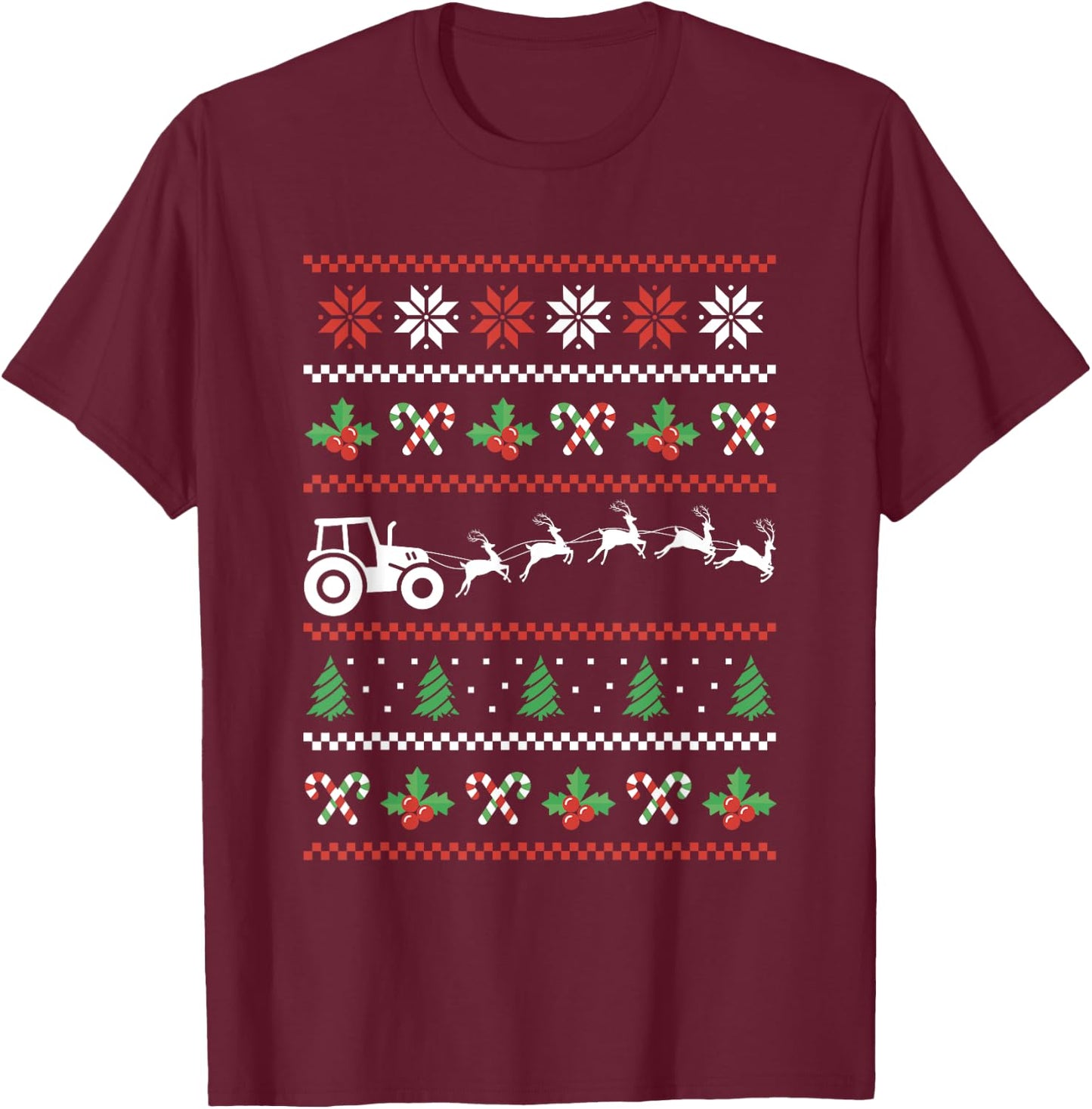 Tractor Reindeer Ugly Christmas Farm Farming Xmas Farmer T-Shirt - T-Shirt | Maroon