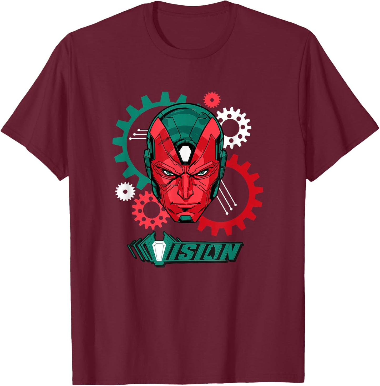 Marvel Comics Retro Classic Vision Mechanical Gears Poster T-Shirt - T-Shirt | Maroon