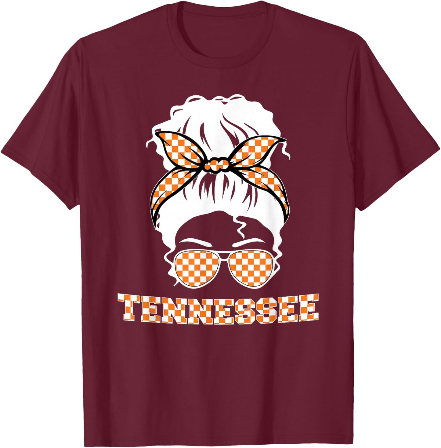 Tennessee State Orange USA Messy Bun Hair Pride TN T-Shirt - T-Shirt | Maroon