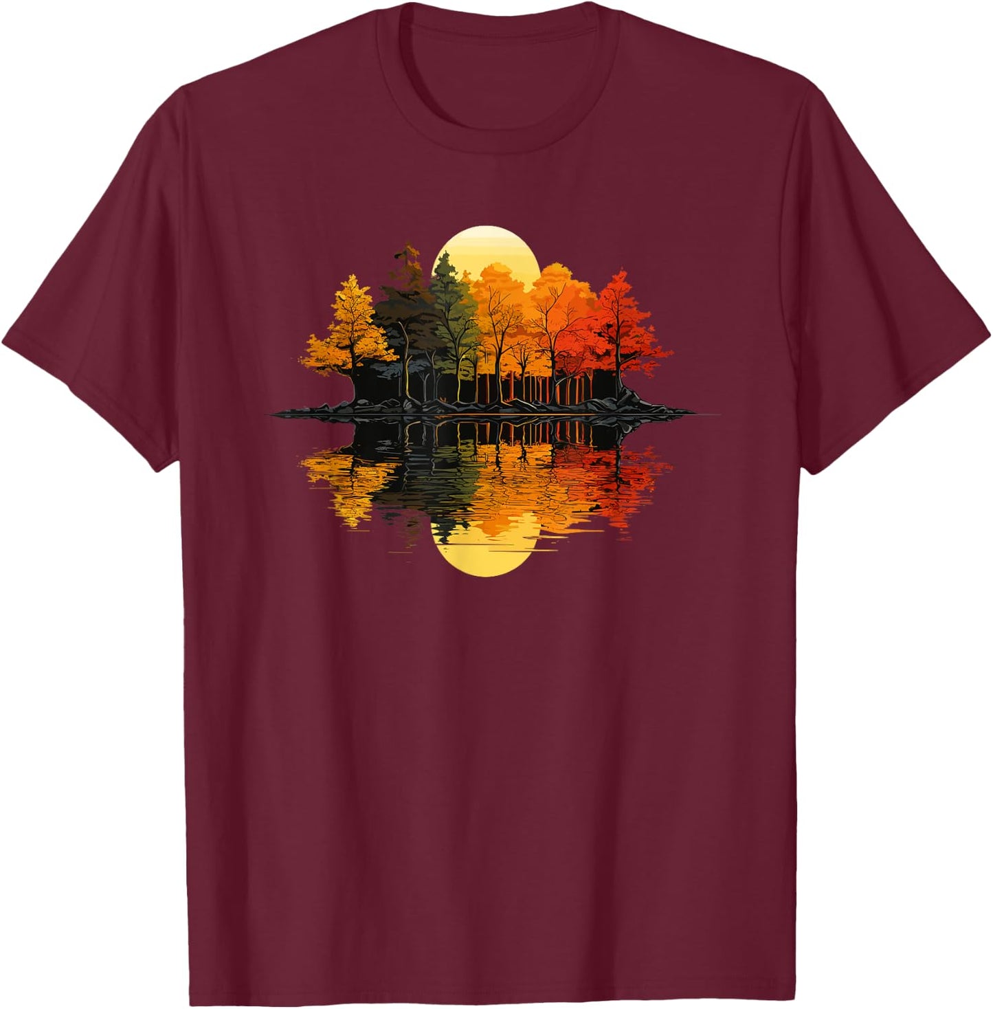 Nature Reflection Forest Trees Outdoor Wildlife T-Shirt - T-Shirt | Maroon