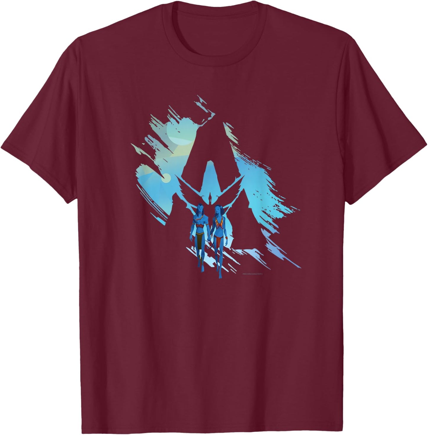 Avatar: The Way of Water Jake and Neytiri A Logo Illustrated T-Shirt - T-Shirt | Maroon