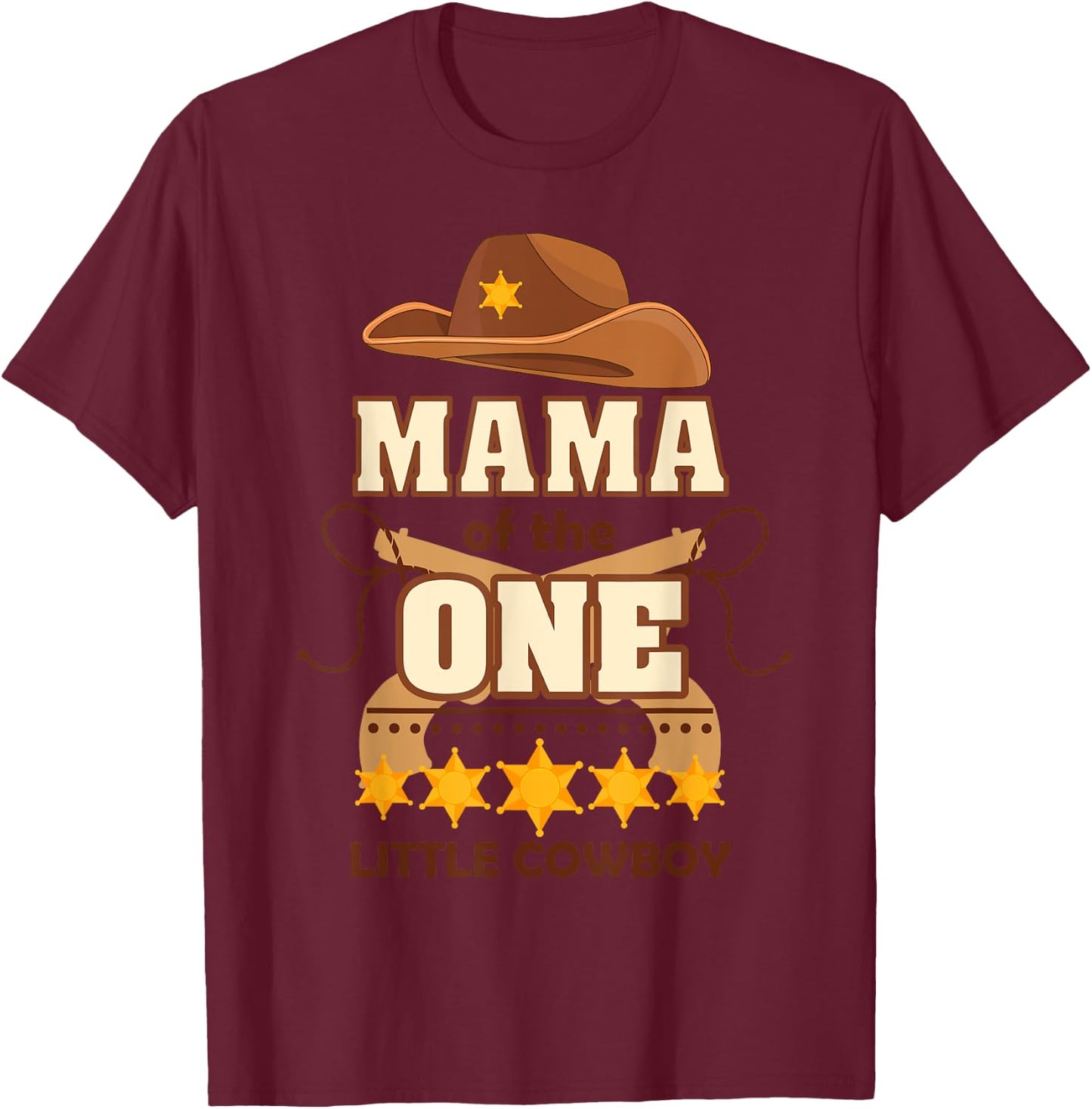 Boy 1st Birthday Mama Cowboy Rodeo Western First Bday Party T-Shirt - T-Shirt | Maroon