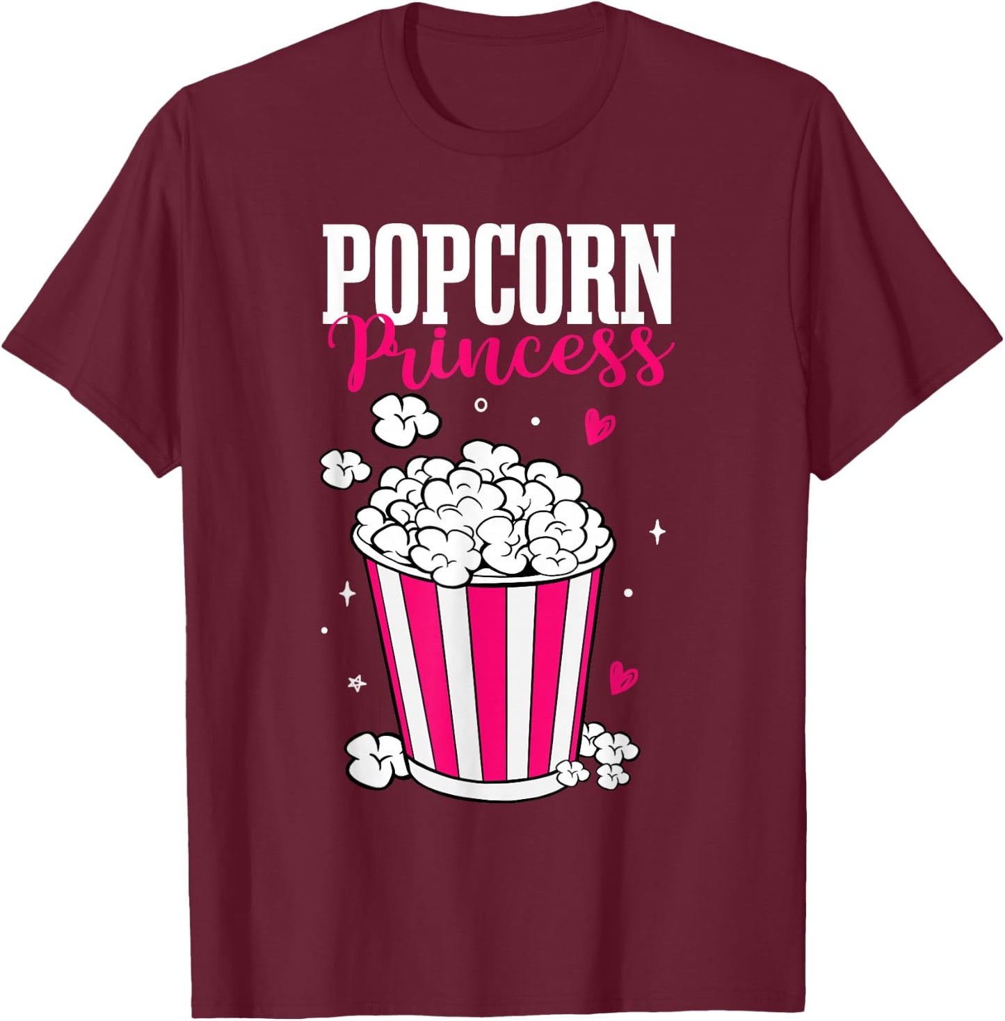 Popcorn Princess Women Cute Movie Night Cinema Snack T-Shirt - T-Shirt | Maroon