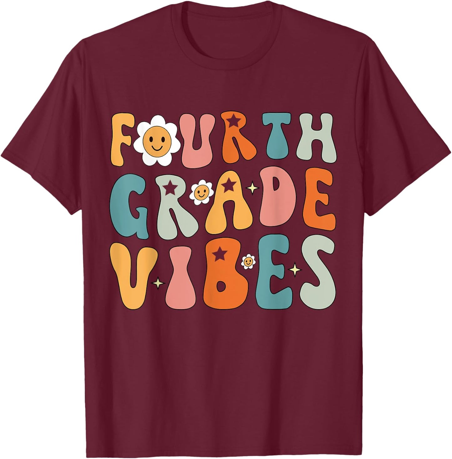 Fourth Grade Vibes, 4th Grade Team Retro 1st Day of School T-Shirt - T-Shirt | Maroon