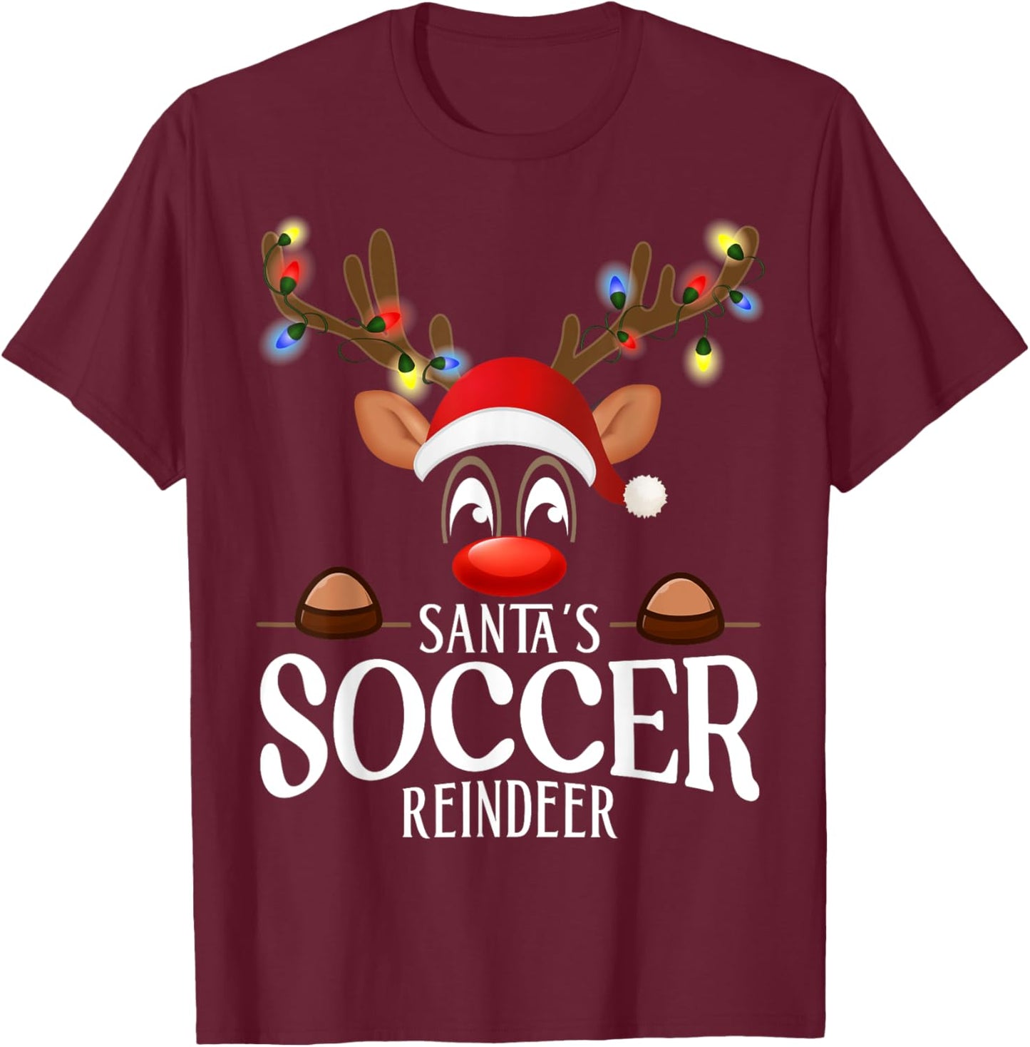 Santa's Soccer Reindeer Funny XMas Matching PJS T-Shirt - T-Shirt | Maroon