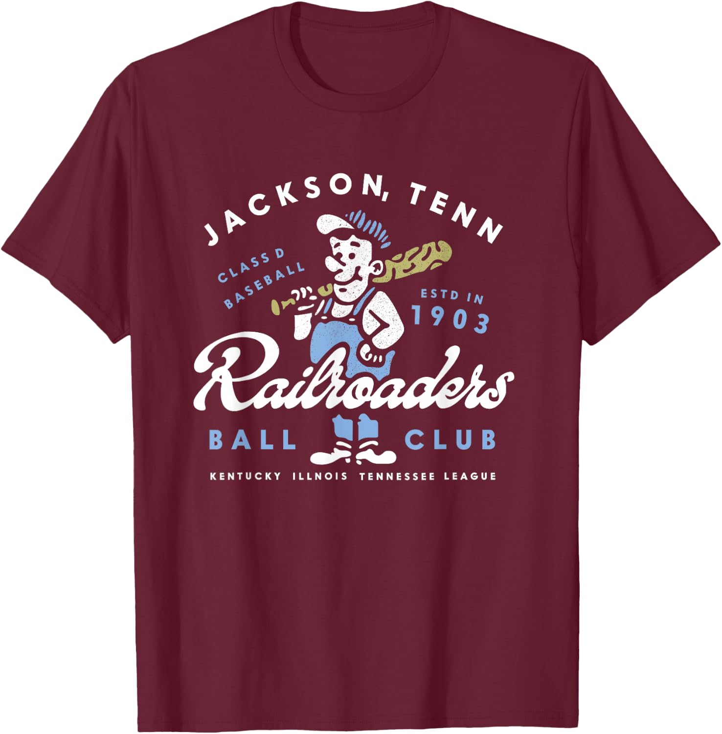 Jackson Railroaders Tennessee Vintage Defunct Baseball T-Shirt - T-Shirt | Maroon