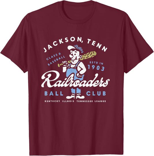 Jackson Railroaders Tennessee Vintage Defunct Baseball T-Shirt - T-Shirt | Maroon