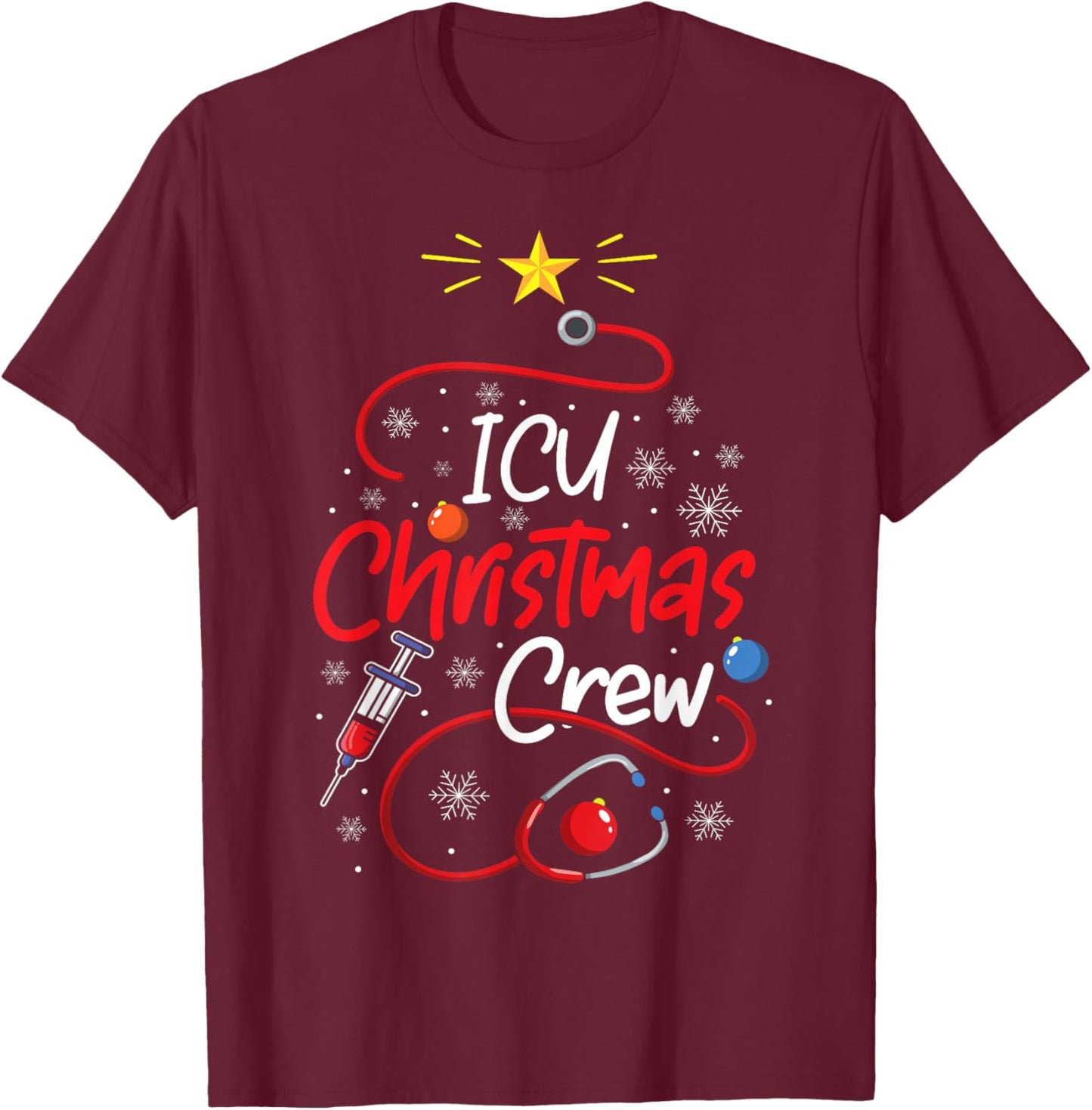 Nurse ICU Christmas Crew Nursing Christmas lights T-Shirt - T-Shirt | Maroon