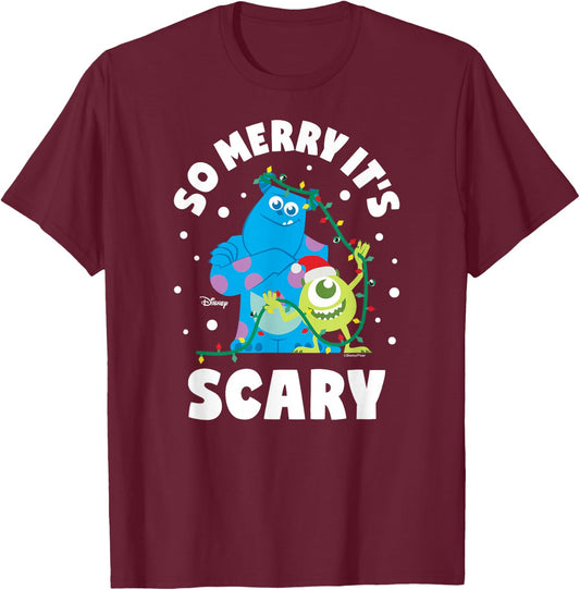 Monsters Inc - So Merry Its Scary T-Shirt - T-Shirt | Maroon