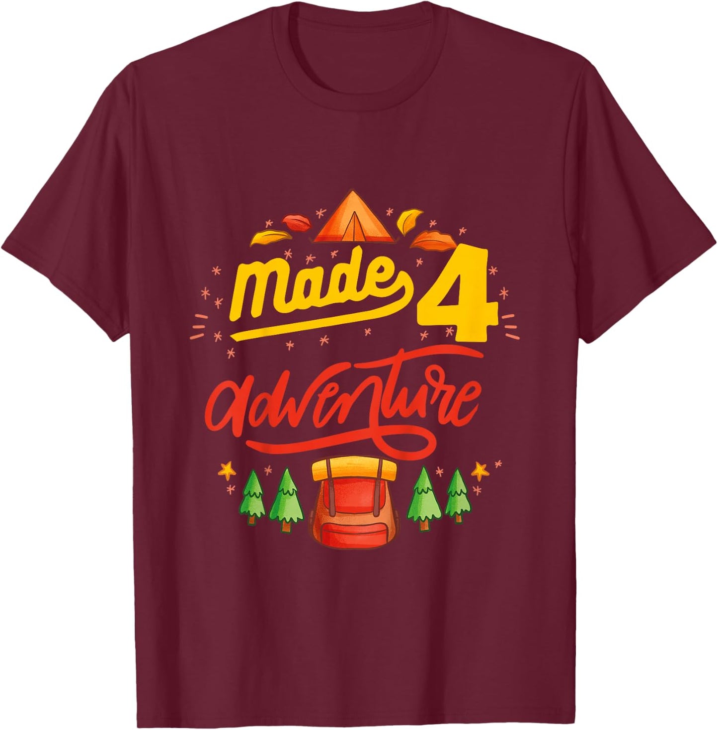 4th Birthday camping themed Party Made four adventure T-Shirt - T-Shirt | Maroon