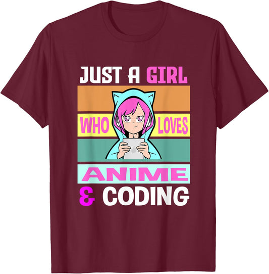 Girl Loves Anime Coding Coders Anime Merch Anime Lover T-Shirt - T-Shirt | Maroon