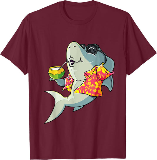 Hawaiian Shark Summer Tropical Luau Party Men Boys Kids T-Shirt - T-Shirt | Maroon