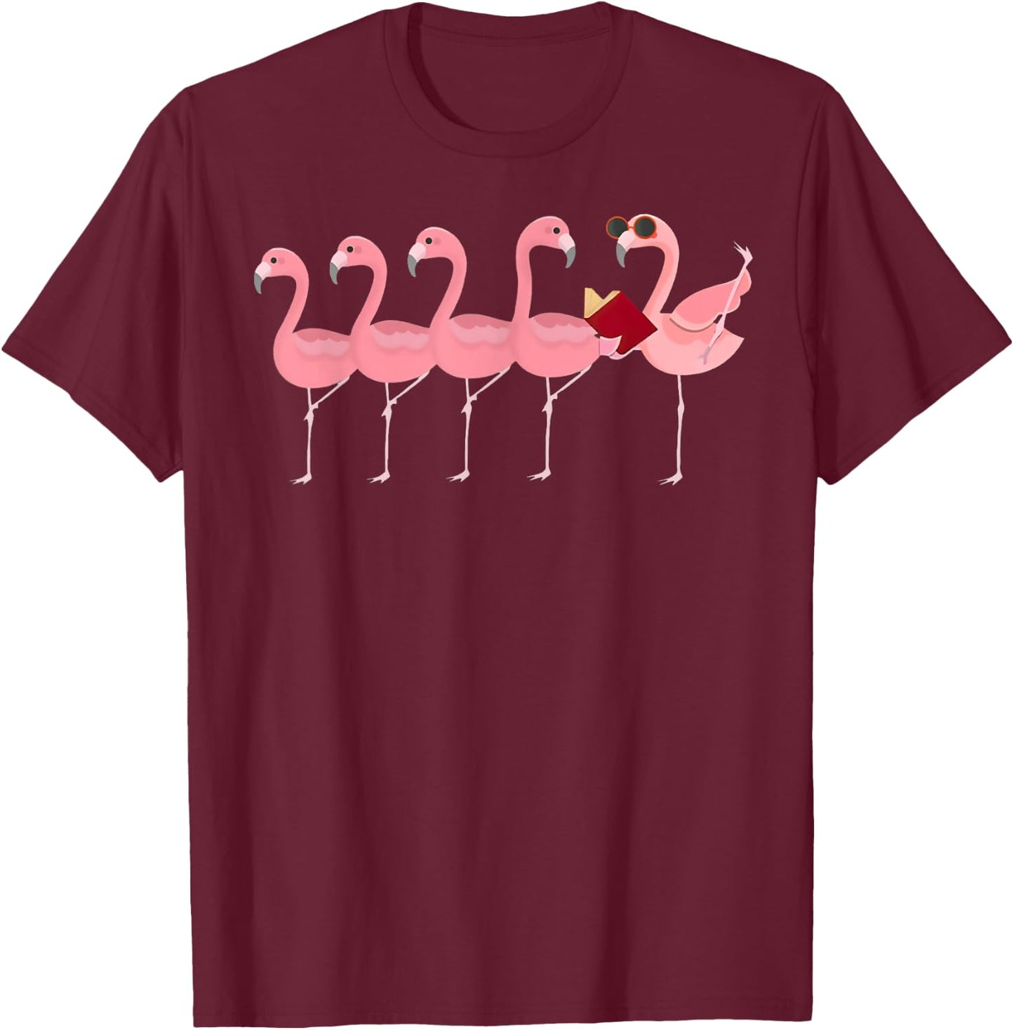 Book Flamingo Reading Classic T-Shirt - T-Shirt | Maroon