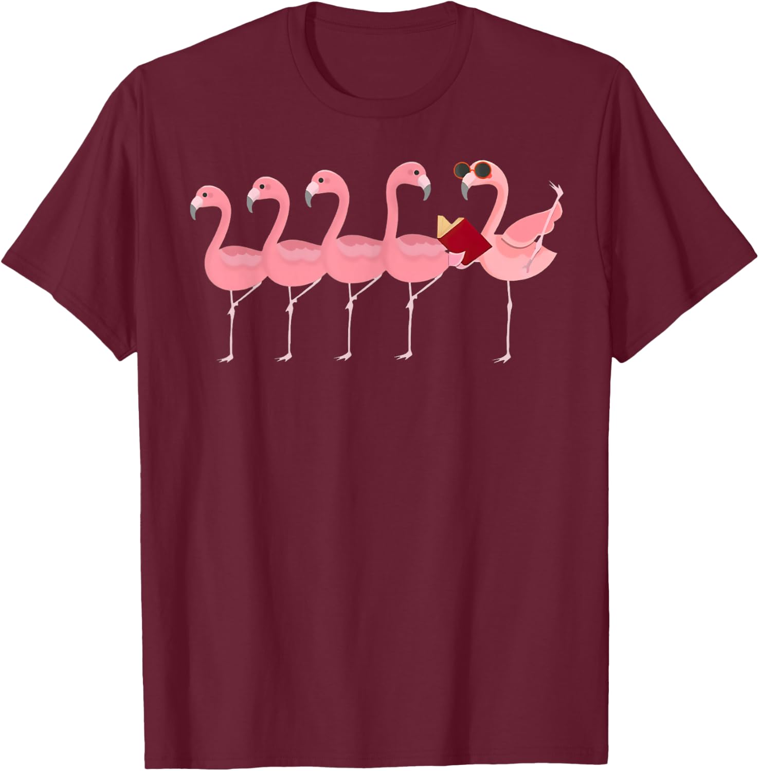 Book Flamingo Reading Classic T-Shirt - T-Shirt | Maroon