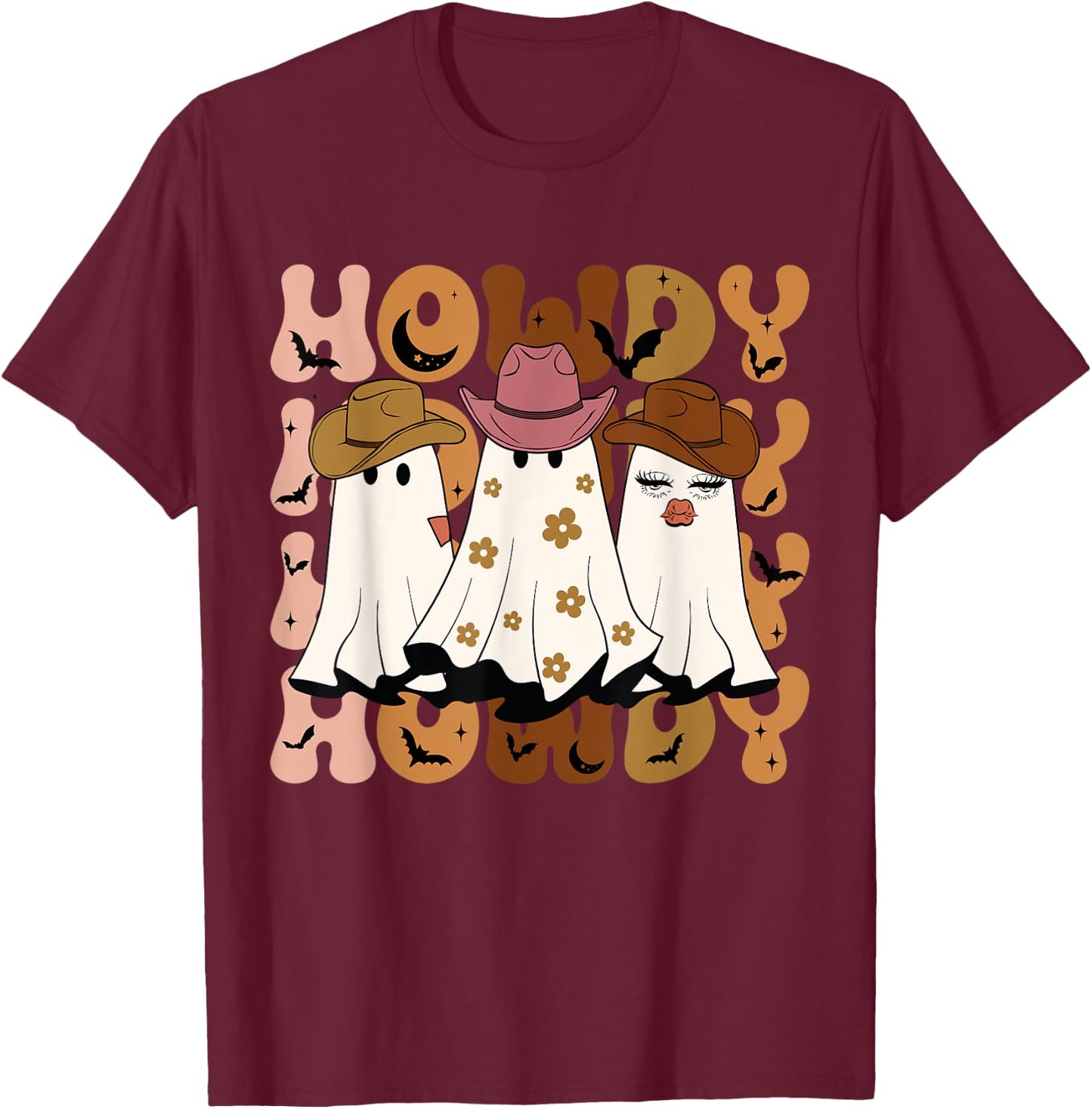Howdy Ghost Halloween Rodeo Western Howdy Cowboy Cowgirl T-Shirt - T-Shirt | Maroon