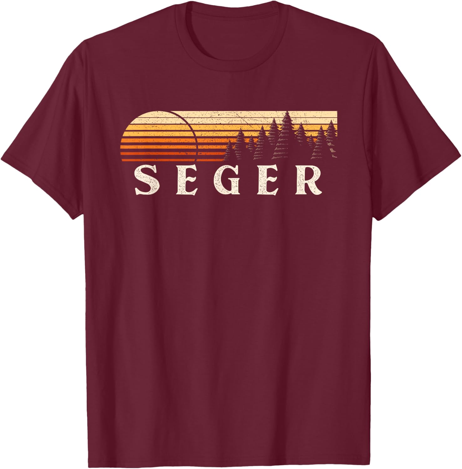 Seger, TX Vintage Evergreen Sunset Eighties Retro T-Shirt - T-Shirt | Maroon