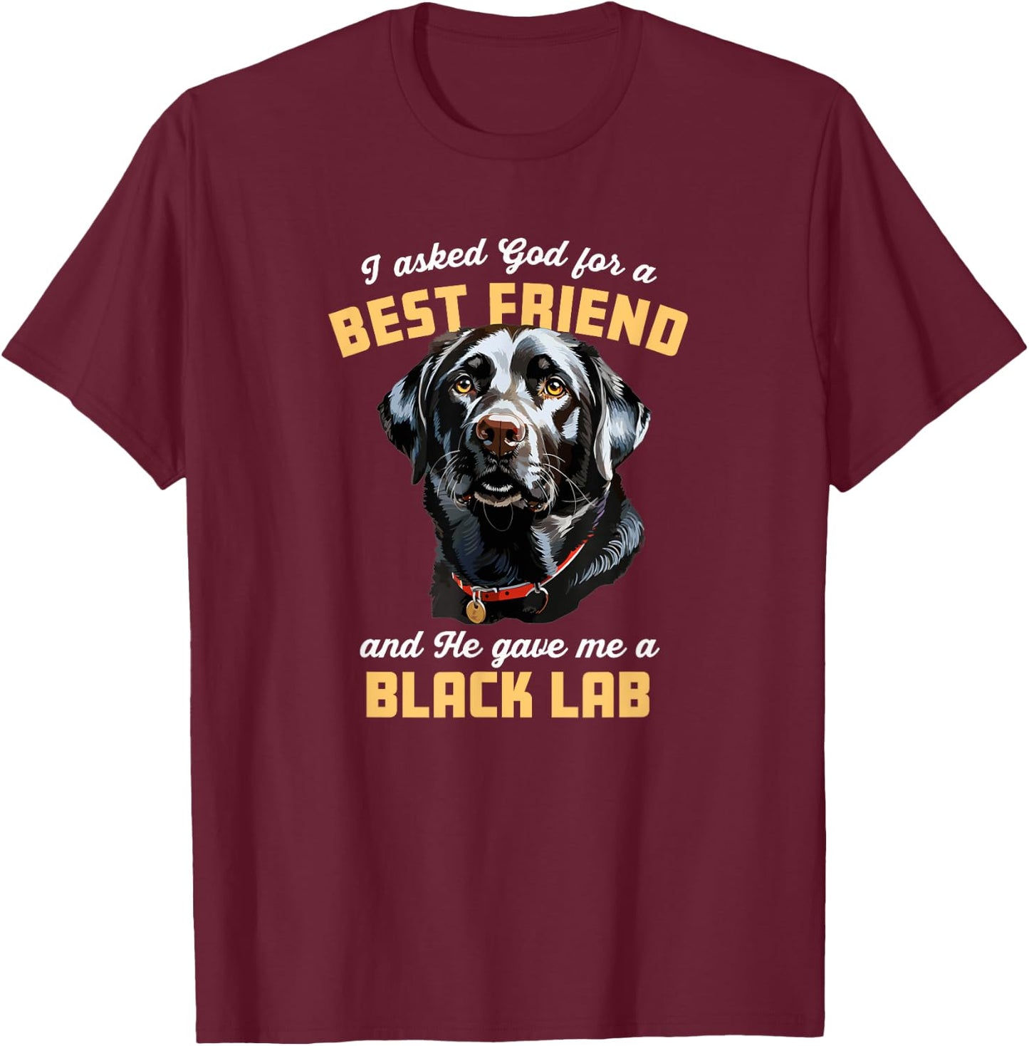 I Asked God For a Best Friend He Gave Me a Black Lab Dog Mom Men Women Girls Kids T-Shirt - T-Shirt | Maroon