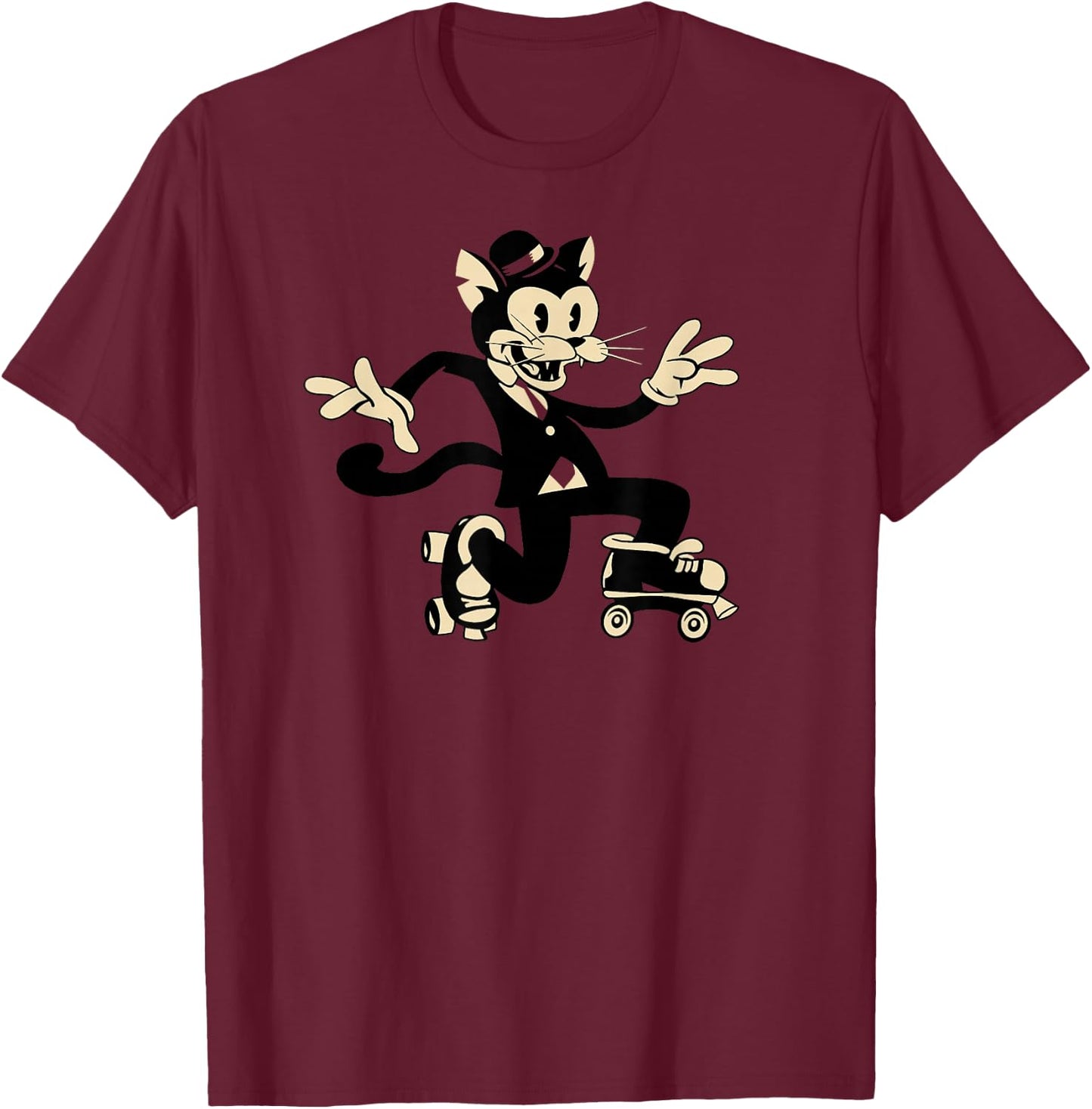 Cat in Roller Derby Skates - Old School Roller-Skating Kitty Women Girls Kids T-Shirt - T-Shirt | Maroon